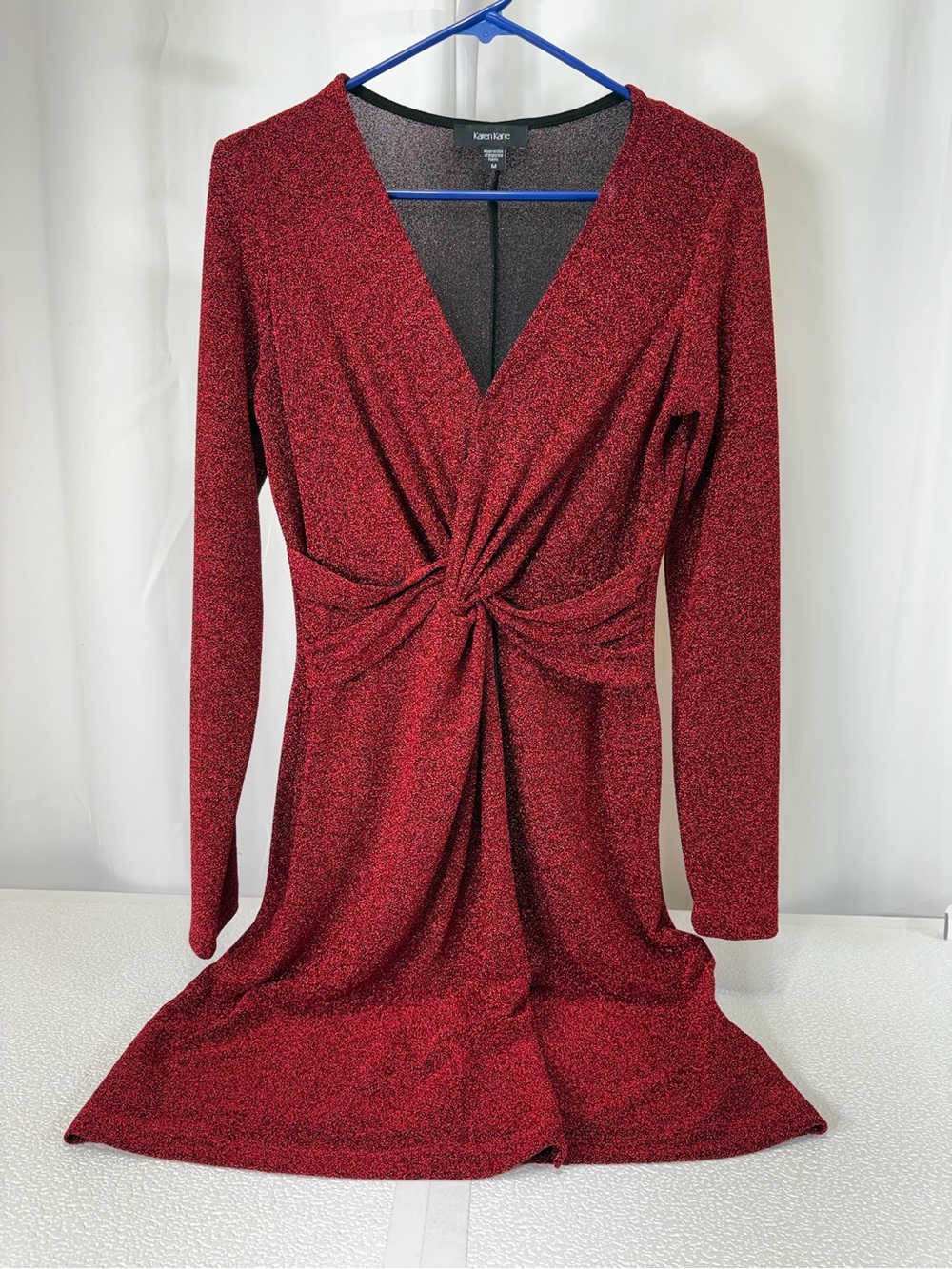 Karen Kane Red Twist-Knot Long Sleeve V-Neck Dress 4316